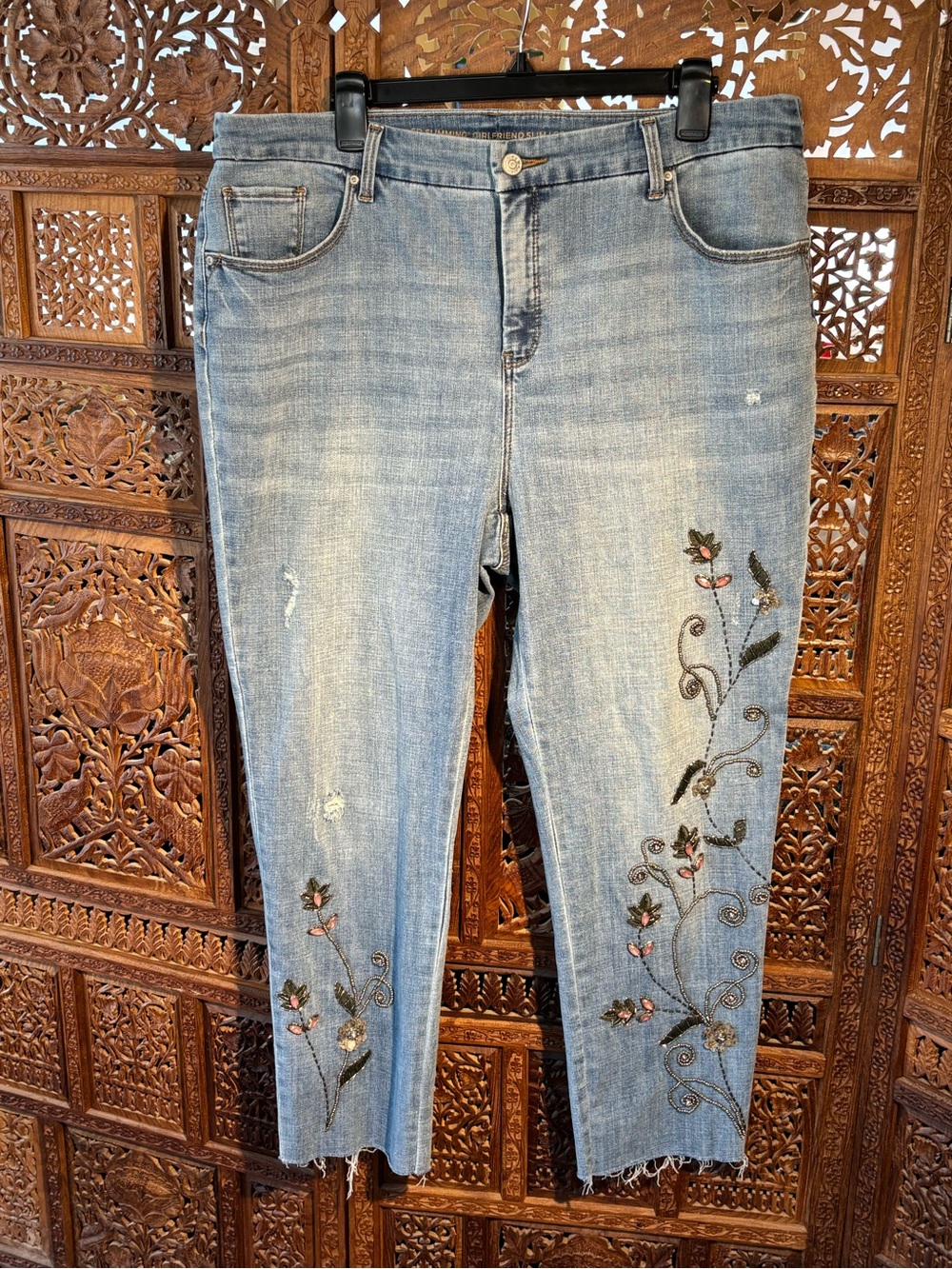 Chico's Light Blue Beaded Cropped Jeans